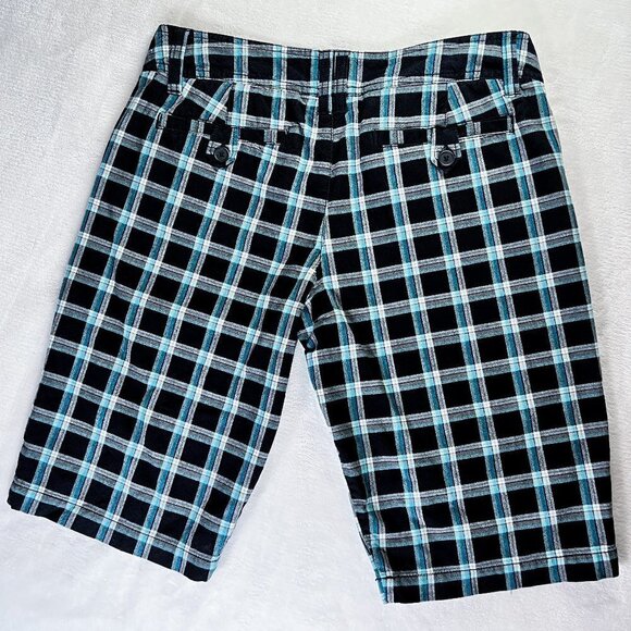 Lilu Bermuda Shorts | Black, Teal & White Plaid | Size 5 | Cotton | Y2K | Women - Picture 2 of 13